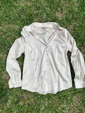 H&M Satin-Look Cream Button-Down Shirt